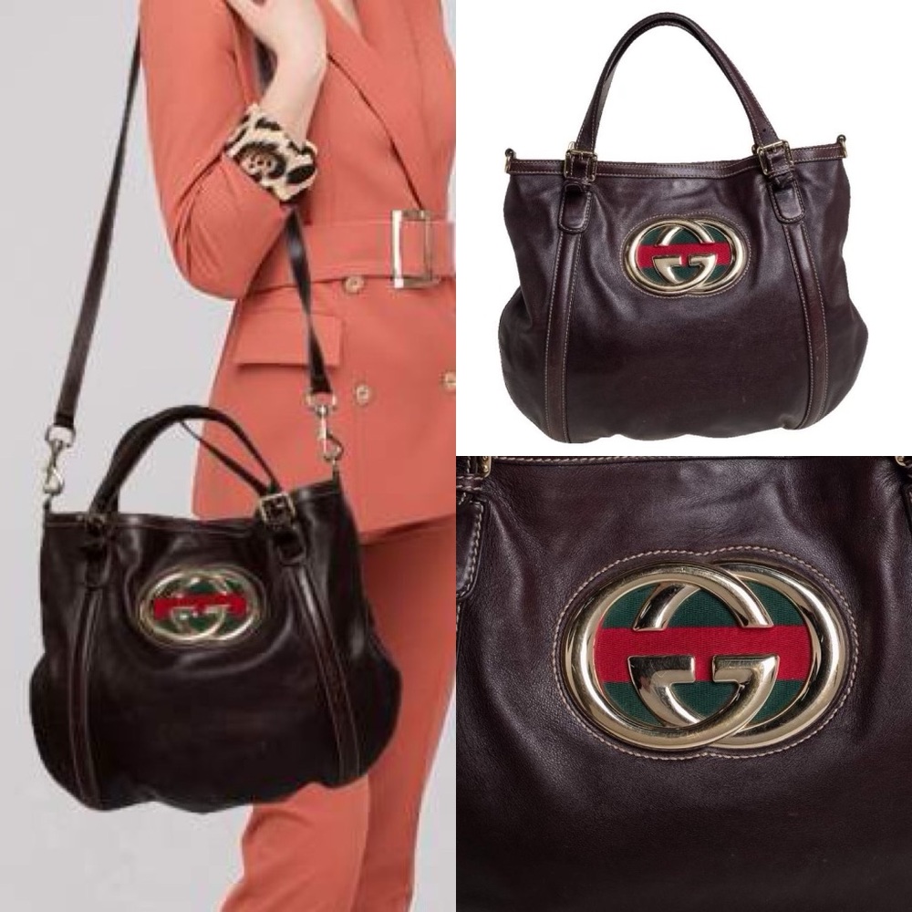LARGE GUCCI HOBO CROSSBODY LEATHER BAG